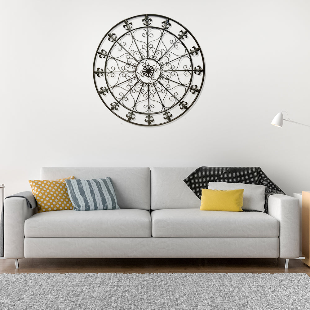42 Inch Round Medallion Wall Mount Metal Accent Decor Handmade Circle Design Antique Black-zoom-4