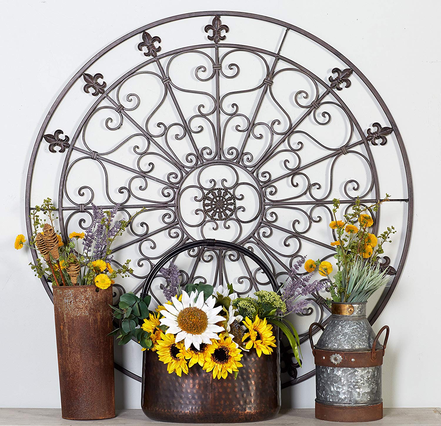 42 Inch Round Medallion Wall Mount Metal Accent Decor Handmade Circle Design Antique Black-zoom-5