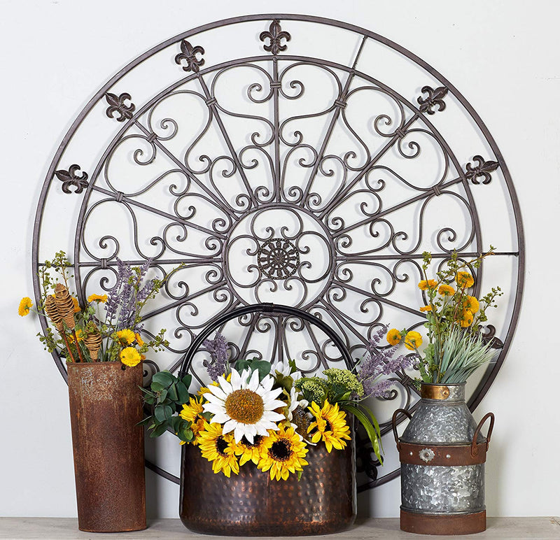 42 Inch Round Medallion Wall Mount Metal Accent Decor Handmade Circle Design Antique Black-zoom-