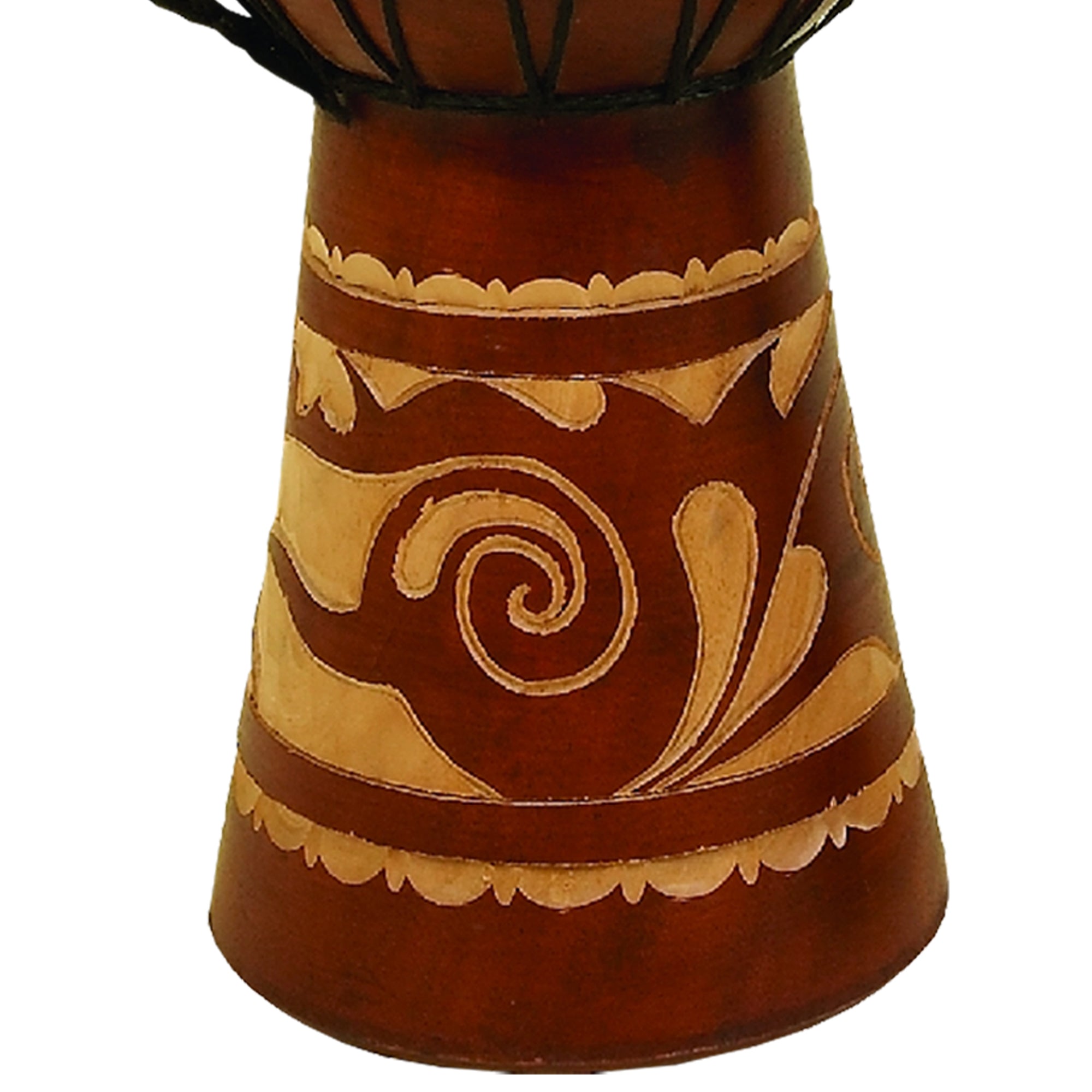 Decorative Wood And Leather Djembe Drum With Side Handle Large Brown And Cream