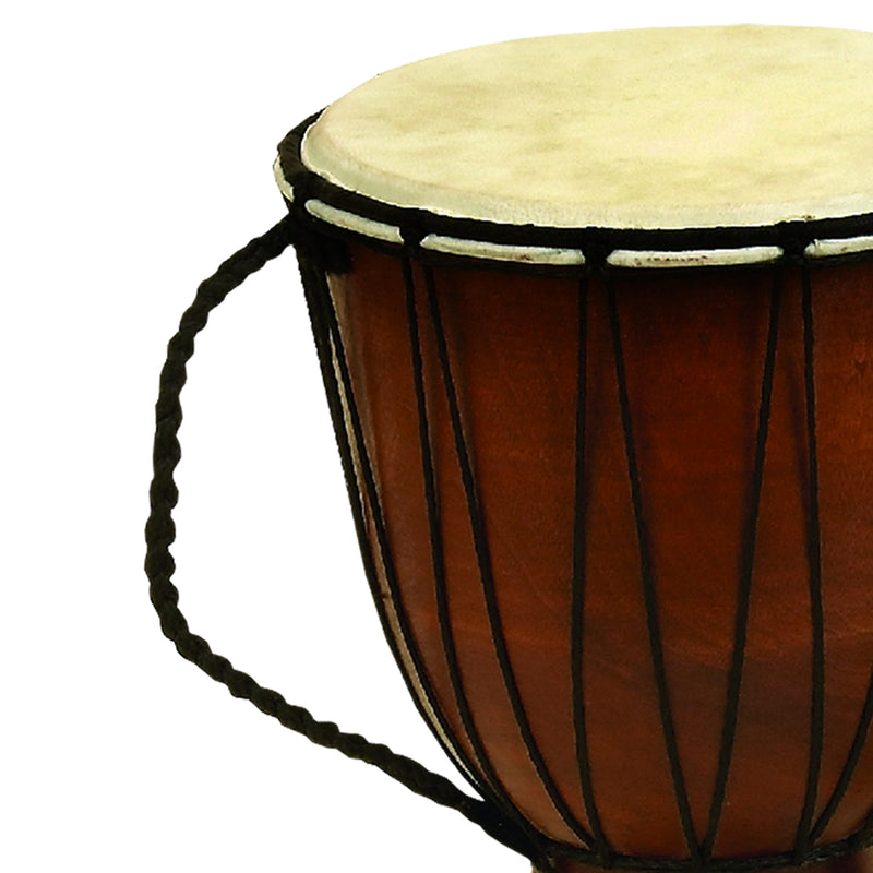 Decorative Wood And Leather Djembe Drum With Side Handle Large Brown And Cream-zoom-