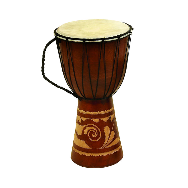 Decorative Wood And Leather Djembe Drum With Side Handle Large Brown And Cream