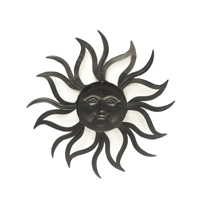 35 Inch Round Wall Mounted Sun Face Accent Decor Carved Rustic Gold And Black Metal-zoom-