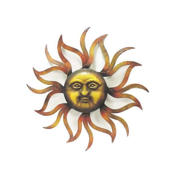 35 Inch Round Wall Mounted Sun Face Accent Decor Carved Rustic Gold And Black Metal