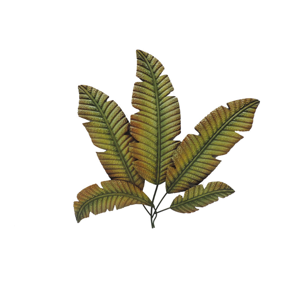 35 Inch Tropical Metal Palm Leaf Wall Mount Accent Decor Brushed Green Antique Yellow Black-zoom-1