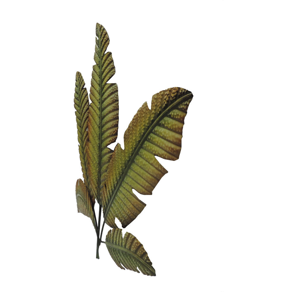 35 Inch Tropical Metal Palm Leaf Wall Mount Accent Decor Brushed Green Antique Yellow Black