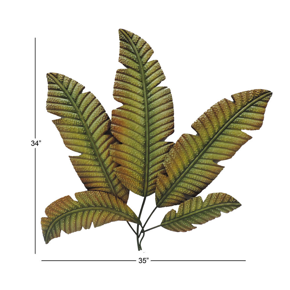 35 Inch Tropical Metal Palm Leaf Wall Mount Accent Decor Brushed Green Antique Yellow Black-zoom-5