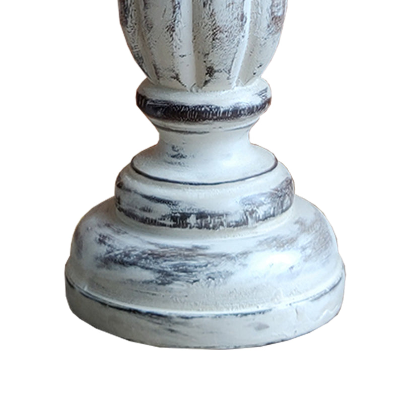 Handmade Wooden Candle Holder With Pillar Base Support Distressed White Set Of 3-zoom-
