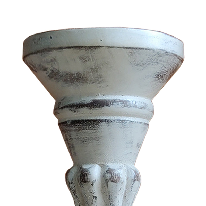 Handmade Wooden Candle Holder With Pillar Base Support Distressed White Set Of 3-zoom-