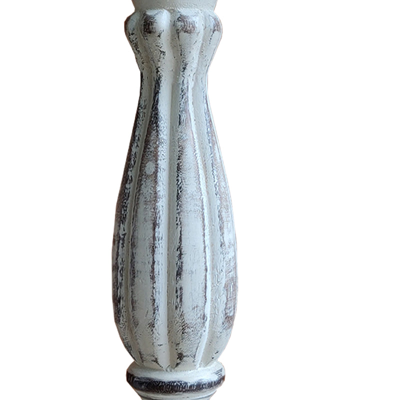 Handmade Wooden Candle Holder With Pillar Base Support Distressed White Set Of 3-zoom-