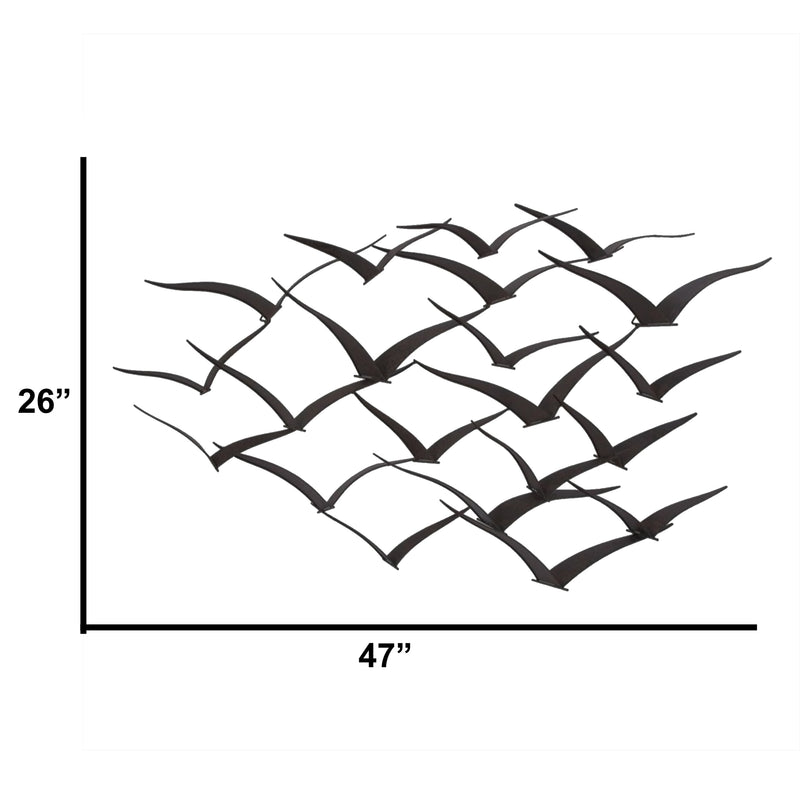 Benzara Metal Flock Of Flying Birds Wall Decor Black-zoom-
