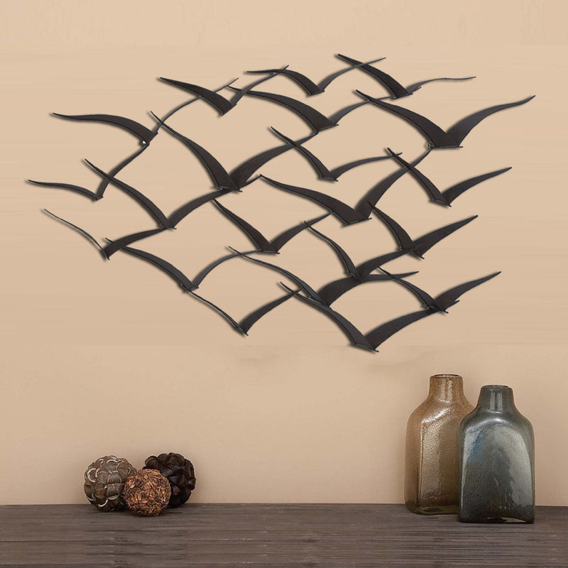 Benzara Metal Flock Of Flying Birds Wall Decor Black-zoom-