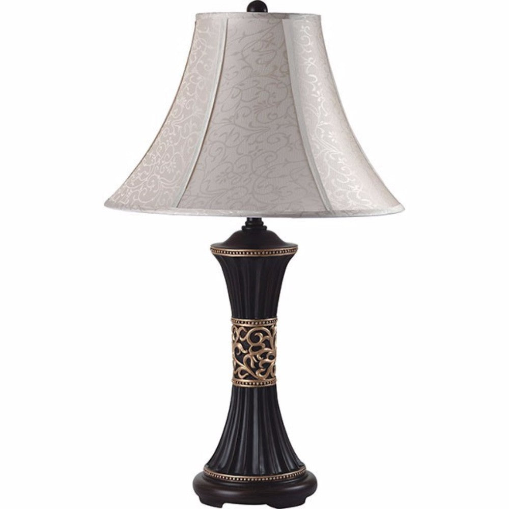 Naya Reeded Base Table Lamp in Espresso and Gold-zoom-1