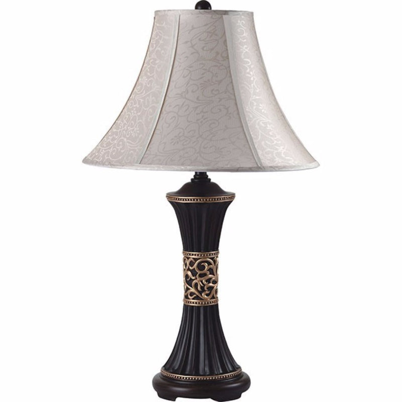 Naya Reeded Base Table Lamp in Espresso and Gold-zoom-