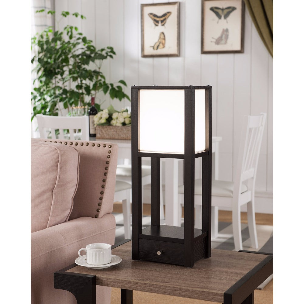 24 Inch Wood And Pvc Floor Lamp With 1 Drawer Brown-zoom-1