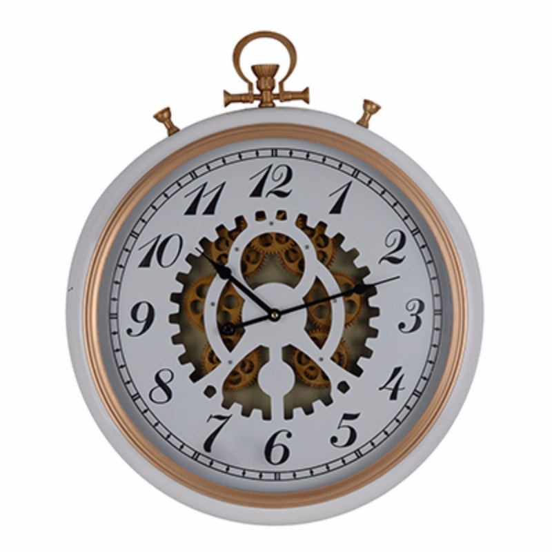 20 Inch Modern And Vintage Metal Wall Clock Gear Design White-zoom-