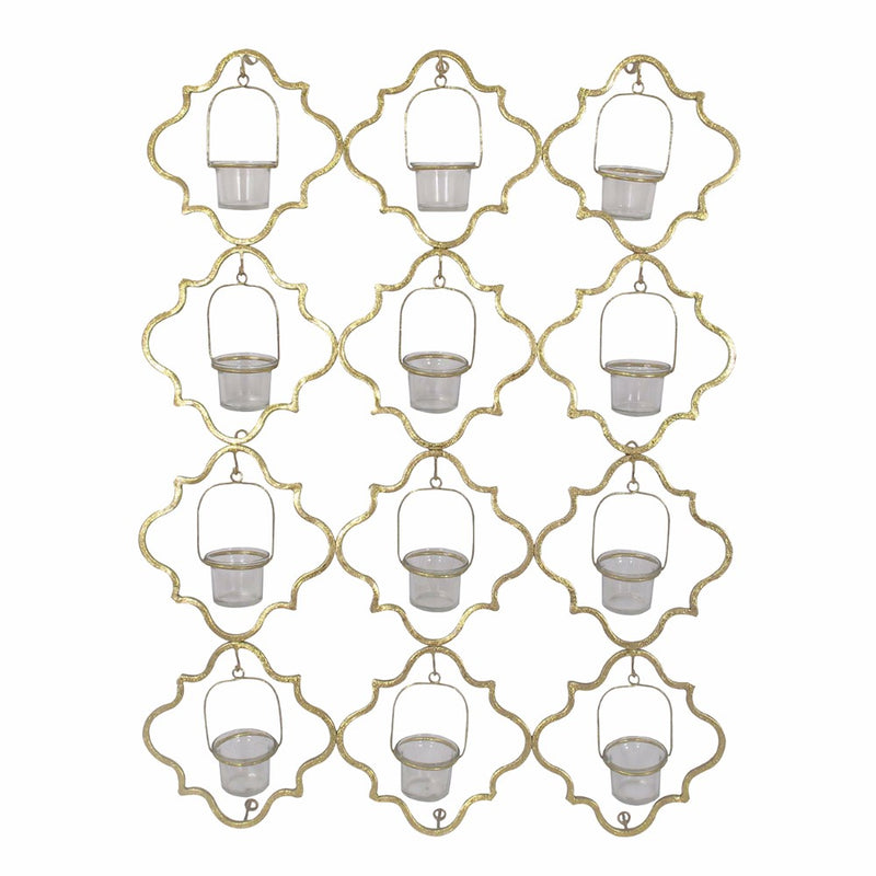 30 Inch Metal Wall Mount Candleholder Glass Quatrefoil Design Gold-zoom-