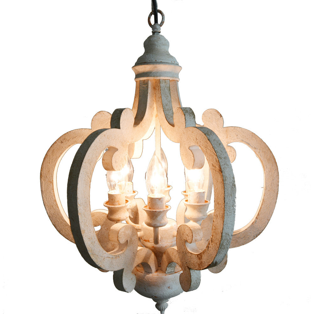 Antiqued Wood And Metal Chandelier White-zoom-1
