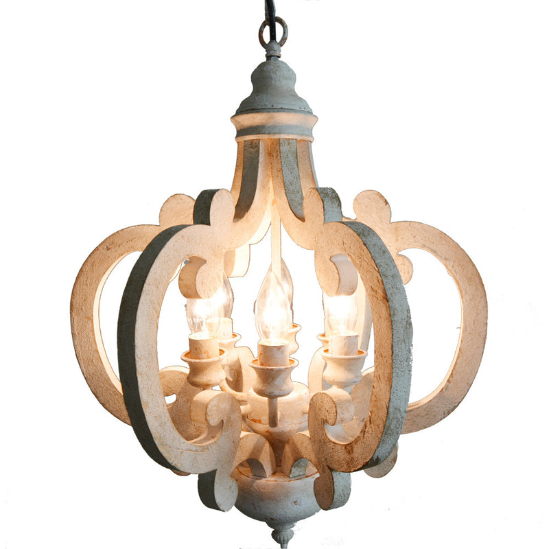 Antiqued Wood And Metal Chandelier White-zoom-