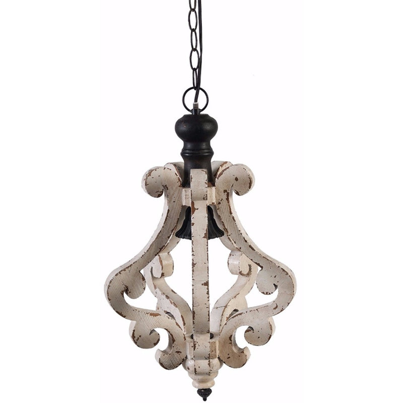 Perth Wooden Chandelier With Metal Chain And One Bulb Holder White-zoom-