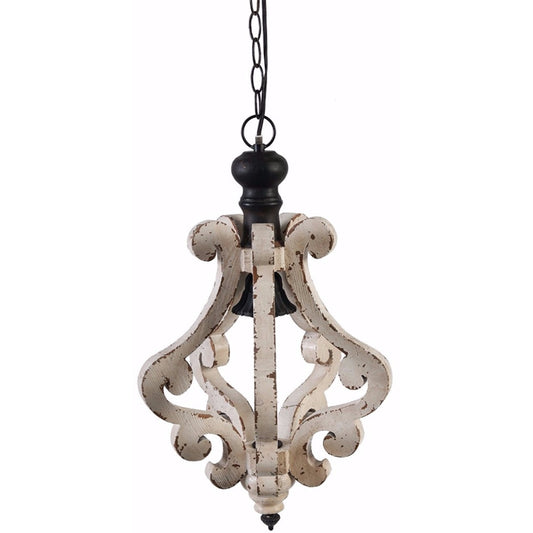 Perth Wooden Chandelier With Metal Chain And One Bulb Holder White