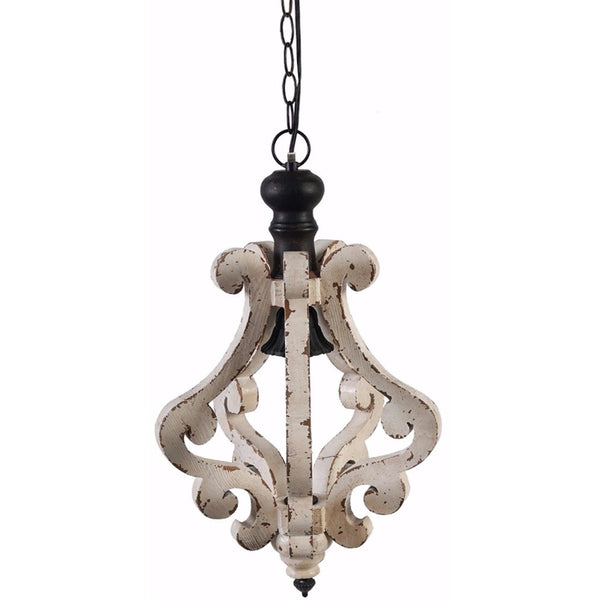 Perth Wooden Chandelier With Metal Chain And One Bulb Holder White