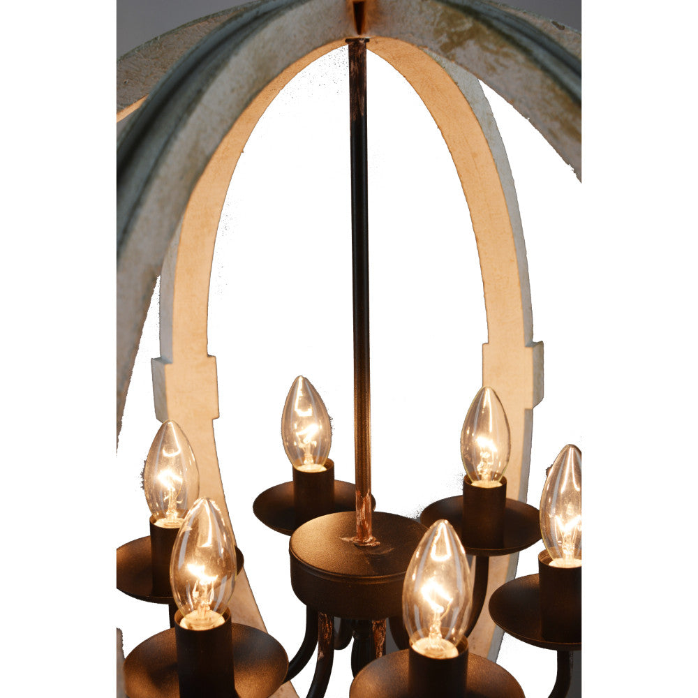 Calder Wooden Orb Shape Chandelier With Metal Chain And Six Bulb Holders White-zoom-4