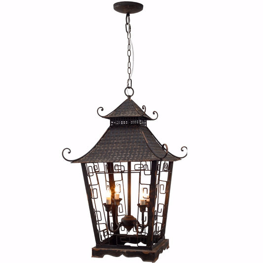 30 Inches Pagoda Shape Metal Frame Chandelier Black