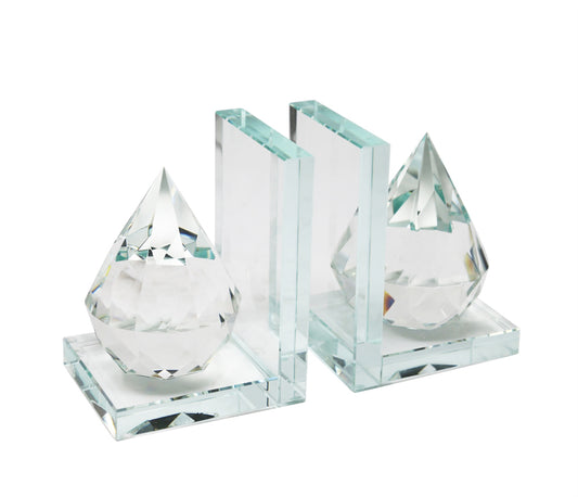 8 Inch Beautiful Natural Crystal Diamond Bookends, Set of 2, Clear
