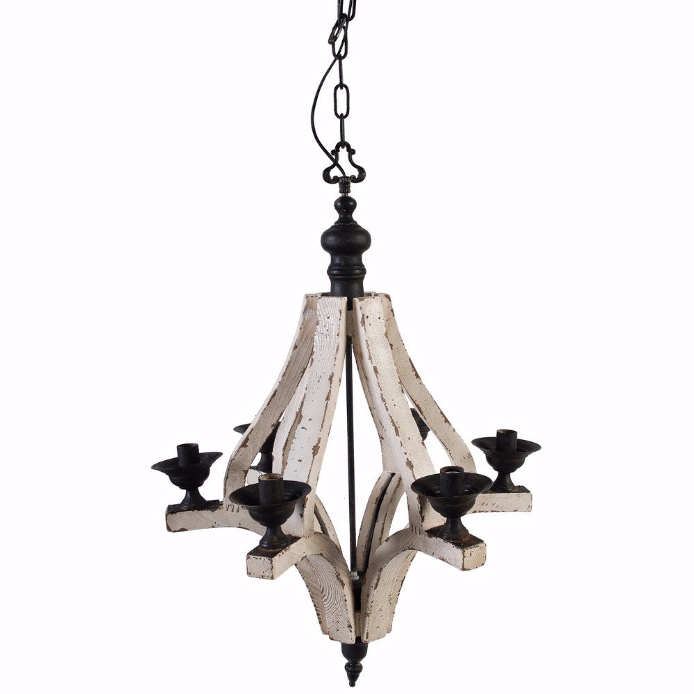 Solid 6 Light Washed Wood Chandelier White And Black-zoom-1