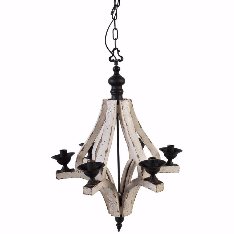 Solid 6 Light Washed Wood Chandelier White And Black-zoom-