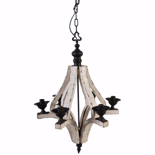 Solid 6 Light Washed Wood Chandelier White And Black