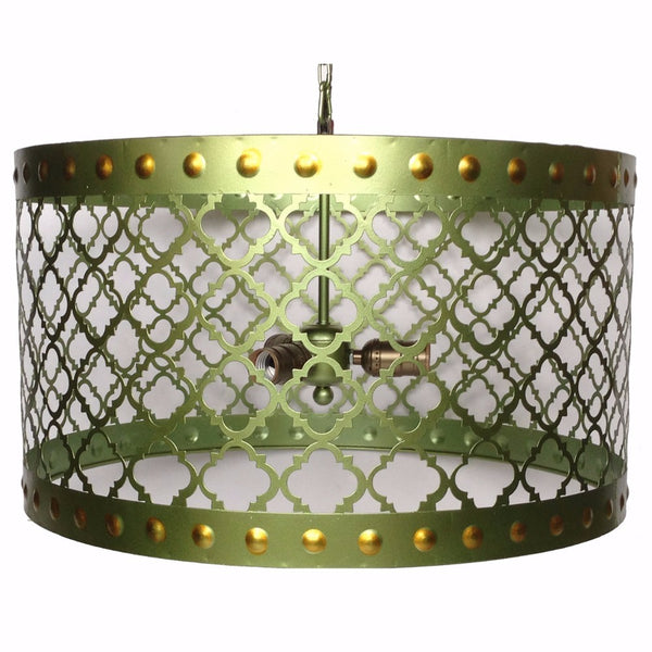 Elegant Drum Shaped Metal Chandelier With Bulb Holders Green
