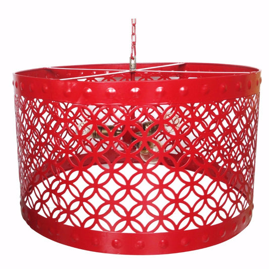 Beautiful Circular Cutout Metal Chandelier Red