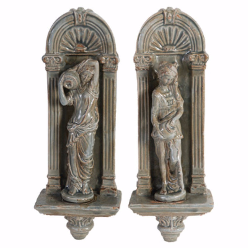16 Inch Ceramic Wall Decor, Women With Pitcher Design Antique Gray-zoom-