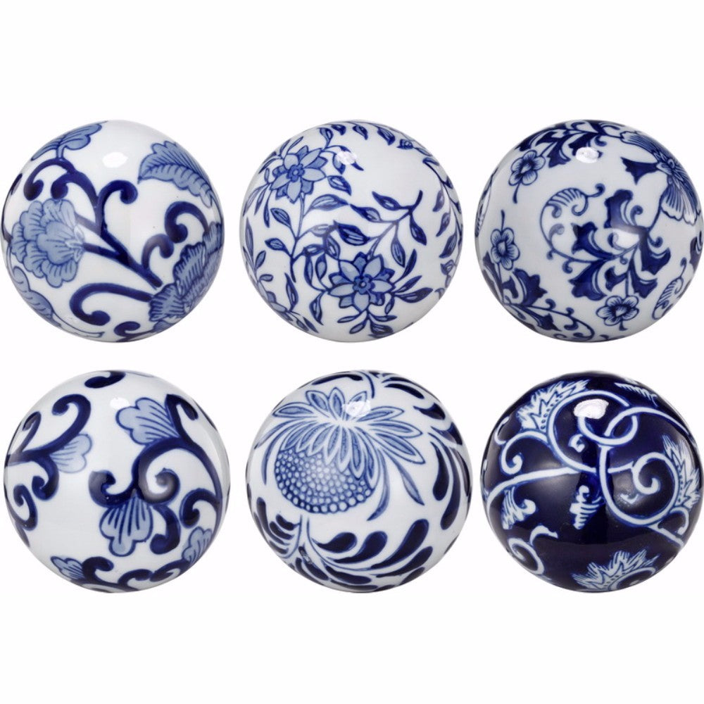 Flashy Ceramic Decorative Orbs Blue And White Set Of 6