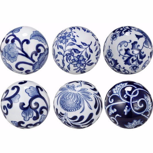 Flashy Ceramic Decorative Orbs Blue And White Set Of 6
