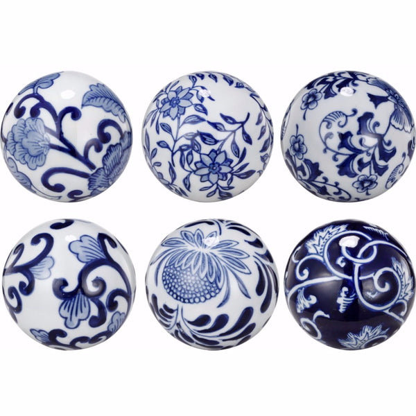 Flashy Ceramic Decorative Orbs Blue And White Set Of 6