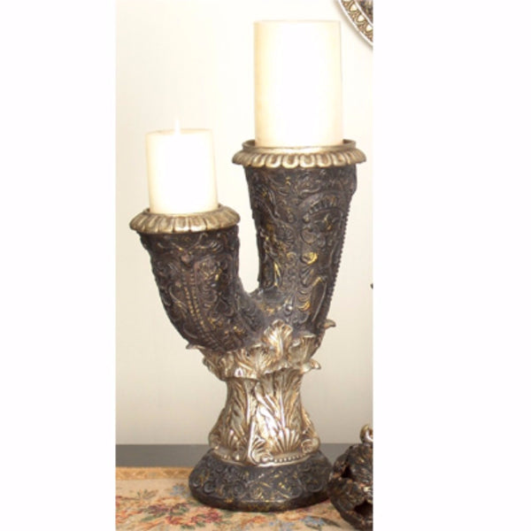 Traditional Style Artistic Resin Candlestick Holder Gold And Bronze