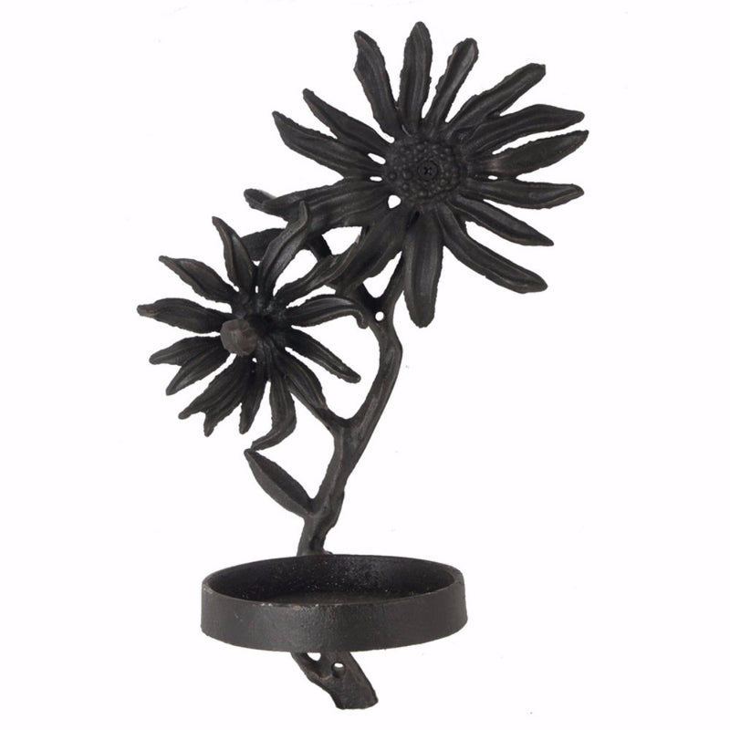 Flower Shaped Iron T Light Candle Holder Black-zoom-