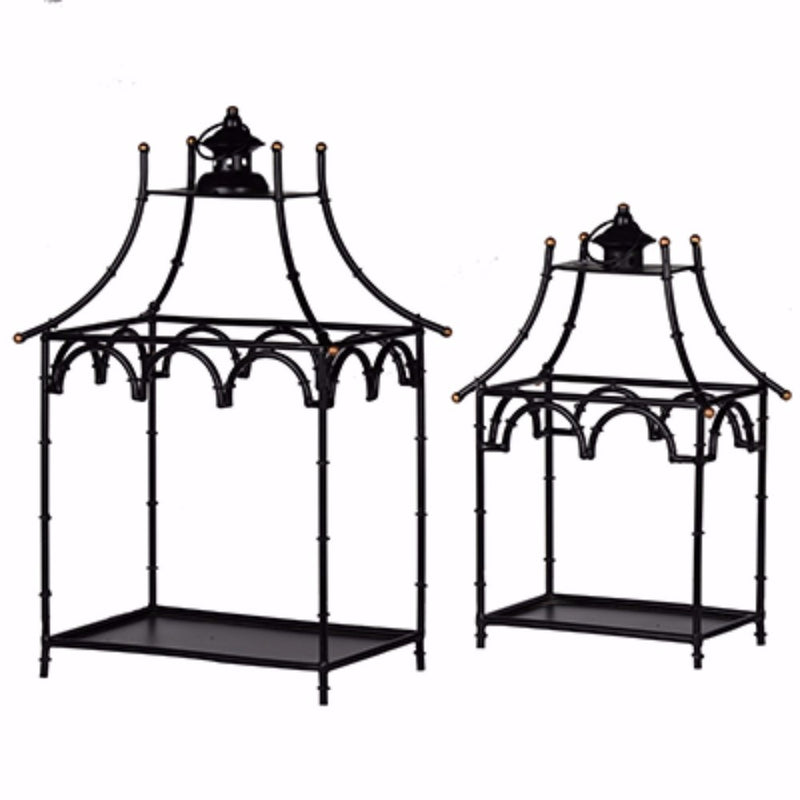 Hand Crafted Metal Frame Candle Lantern Black Set Of 2-zoom-