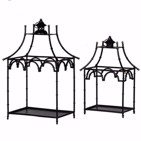 Hand Crafted Metal Frame Candle Lantern Black Set Of 2