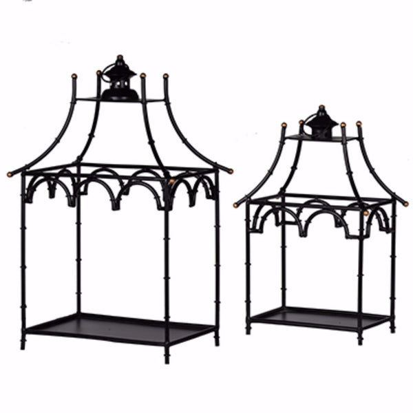 Hand Crafted Metal Frame Candle Lantern Black Set Of 2