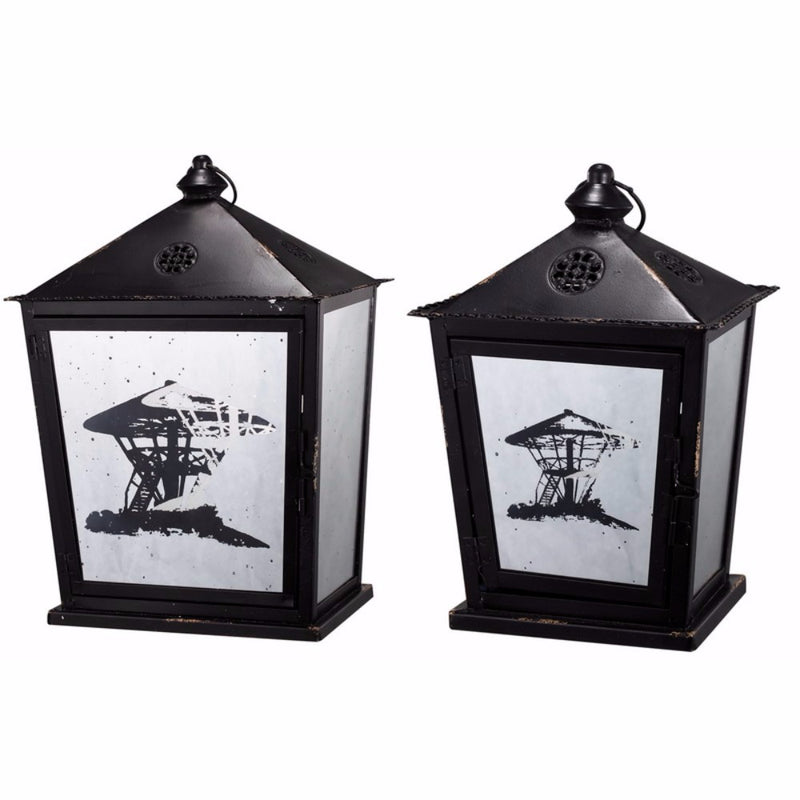 Beautifully Shaped Metal Candle Lanterns Set Of 2 Black-zoom-