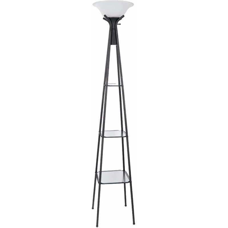 Torchiere Floor Lamp With Clear Glass Shelving Black And White-zoom-