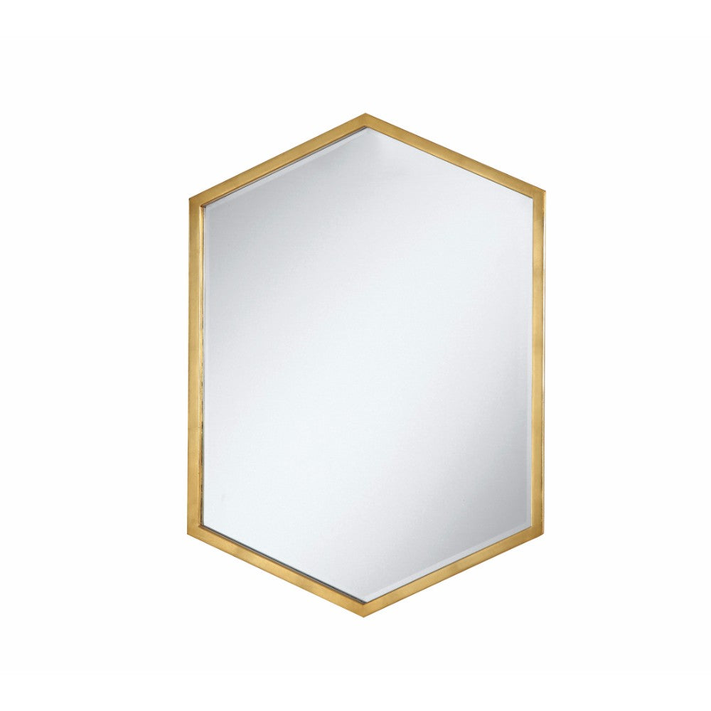 34 Inch Modern Wall Mirror Hexagonal Metal Frame, Gold-zoom-1