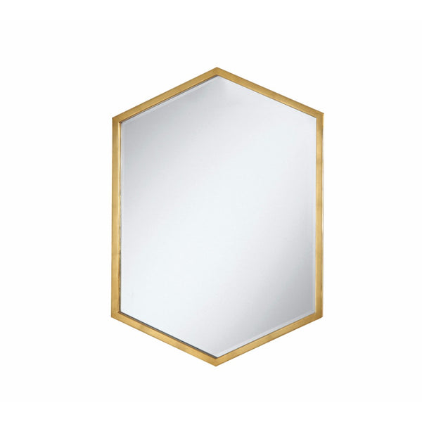34 Inch Modern Wall Mirror Hexagonal Metal Frame, Gold