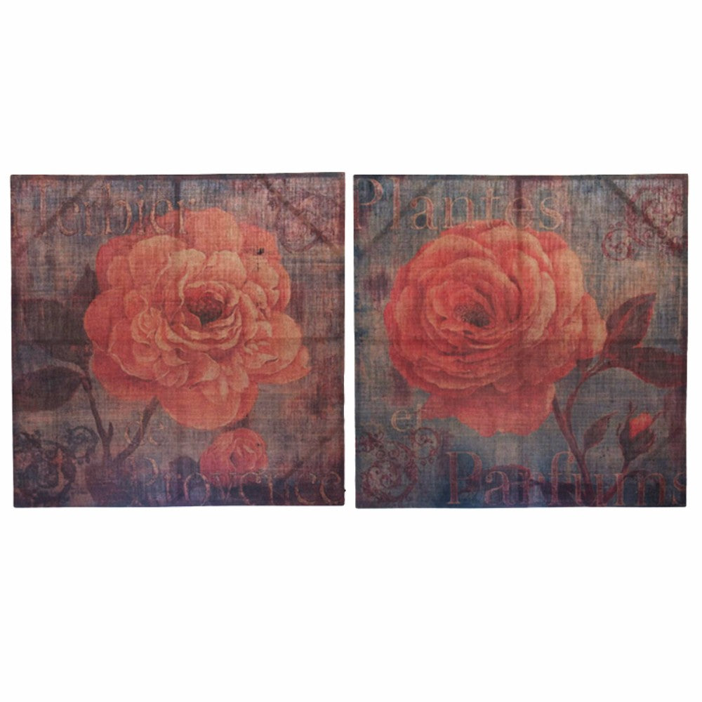 Burlap Canvas Rose Wall Decor Multicolor Set Of 2