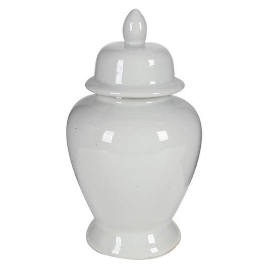 Decorative Porcelain Ginger Jar With Lidded Top Medium White