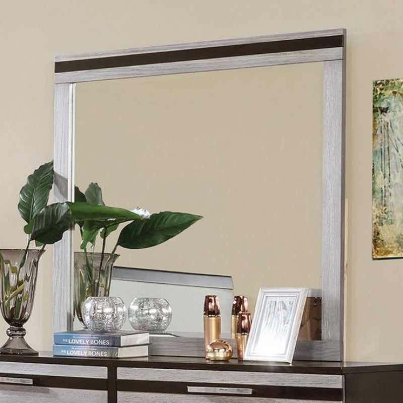 Wooden Square Frame Mirror Silver & Espresso Brown-zoom-